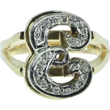 14K Vintage Diamond E Monogram Initial Letter Ring