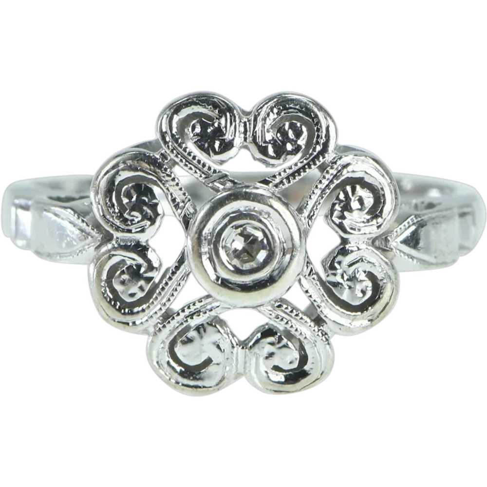 14K Diamond Ornate Swirl Heart Statement Ring Siz… - image 1