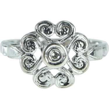 14K Diamond Ornate Swirl Heart Statement Ring Siz… - image 1