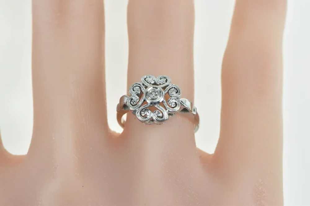 14K Diamond Ornate Swirl Heart Statement Ring Siz… - image 5