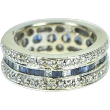 18K 1.30 Ctw Diamond Sapphire Eternity Ring Size … - image 1