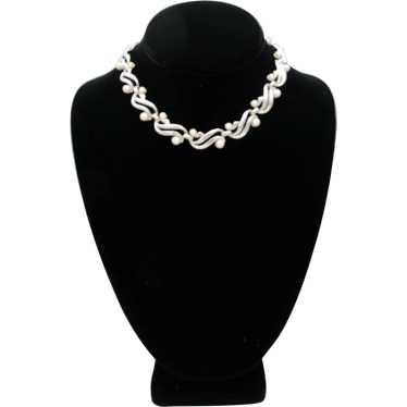 Vintage Trifari Faux Pearl Silver Swirl Necklace - image 1