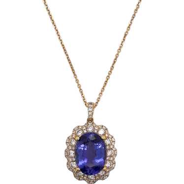 18k Yellow Gold Tanzanite and Diamond Pendant