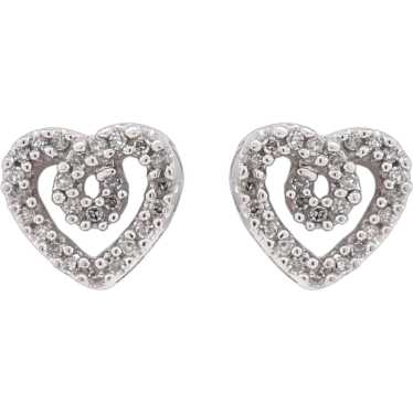 Open Heart Swirl Diamond Stud Earrings 10K White … - image 1