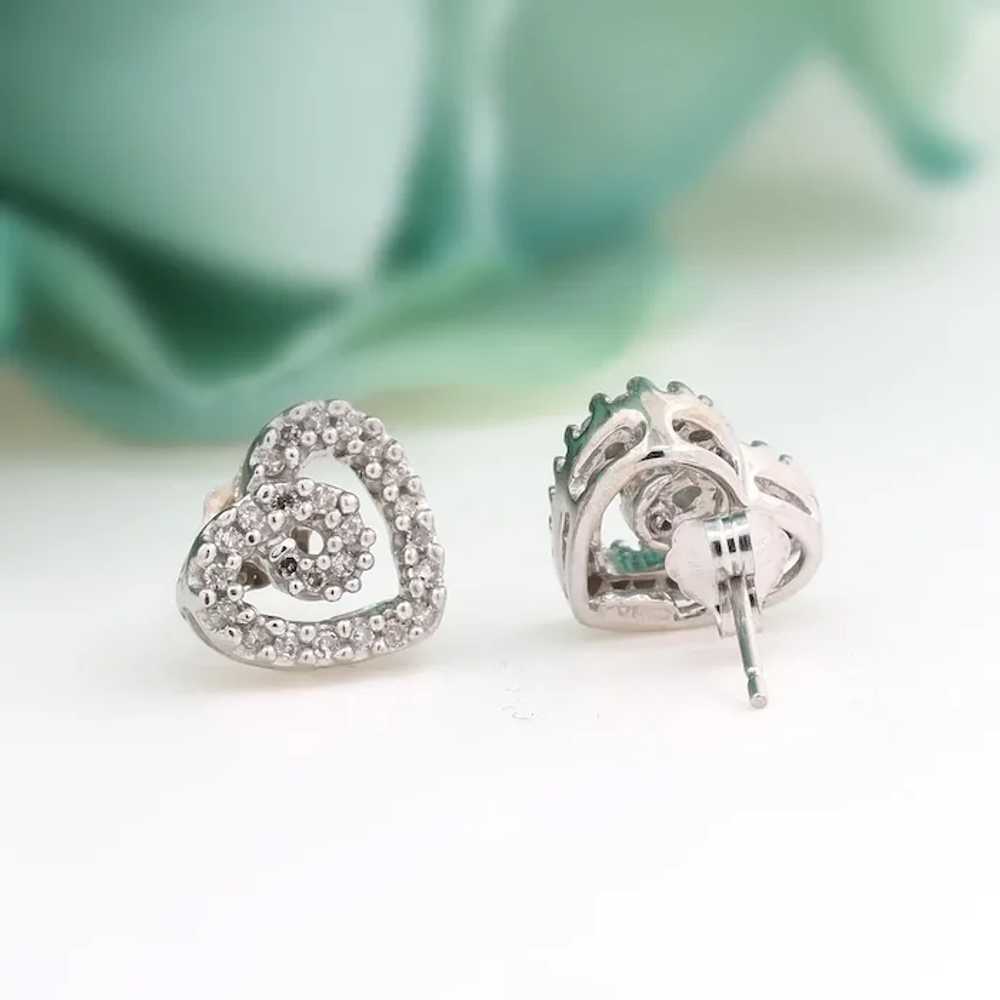 Open Heart Swirl Diamond Stud Earrings 10K White … - image 3