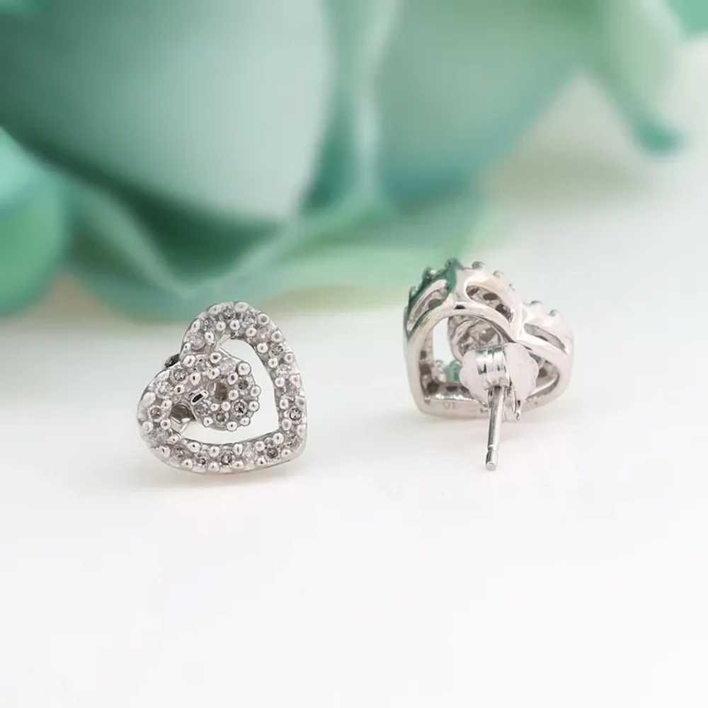 Open Heart Swirl Diamond Stud Earrings 10K White … - image 4