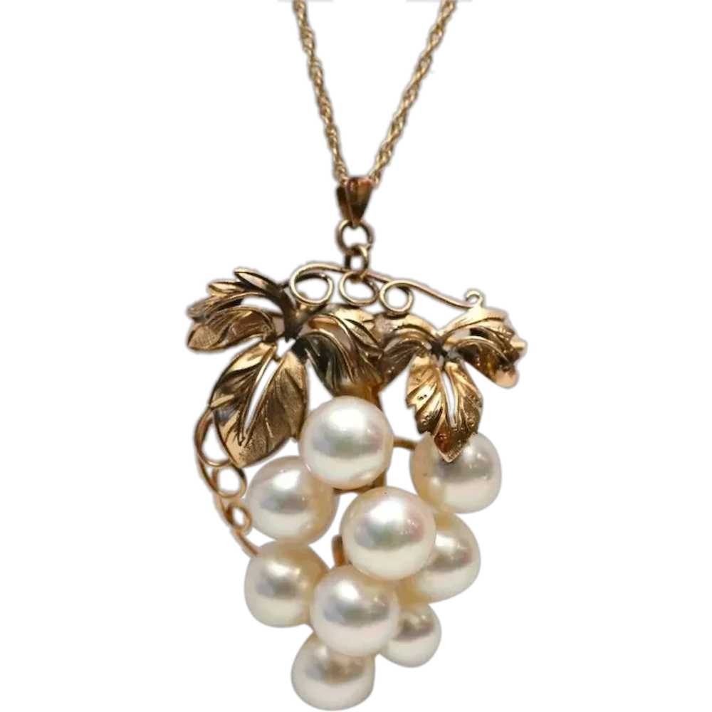 Vintage 14k Gold Pearl Grape Cluster Brooch/Penda… - image 1