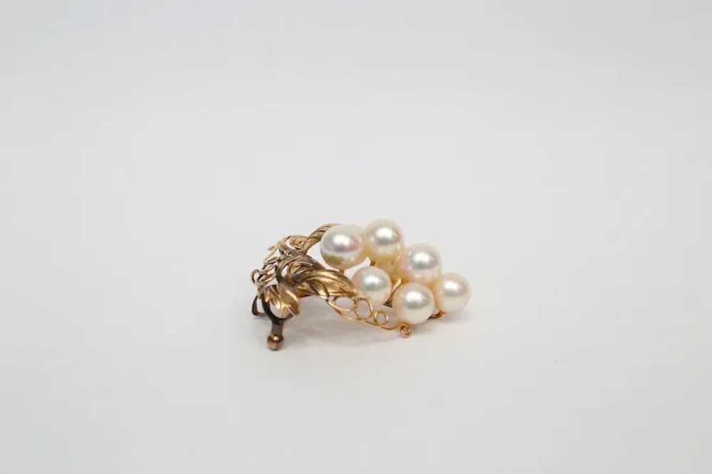 Vintage 14k Gold Pearl Grape Cluster Brooch/Penda… - image 4