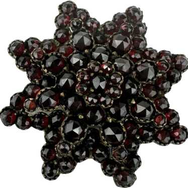 Antique Bohemian Garnet Cluster Star Brooch