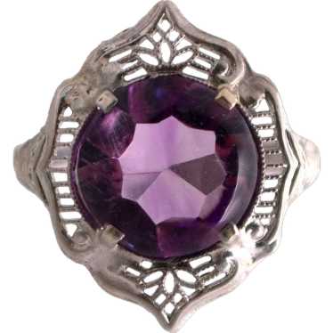 10K White Gold Amethyst Filigree Ring