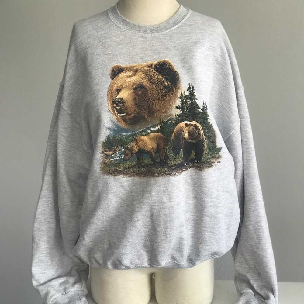 Vtg Wm Bear Reverse Button Sweatshirt - image 2