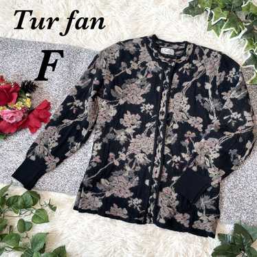 Tur fan Cardigan Black Floral U Neck Thick Long S… - image 1