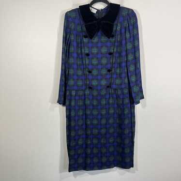 Vintage Talbots Blue Green Tartan Plaid Dress Bla… - image 1