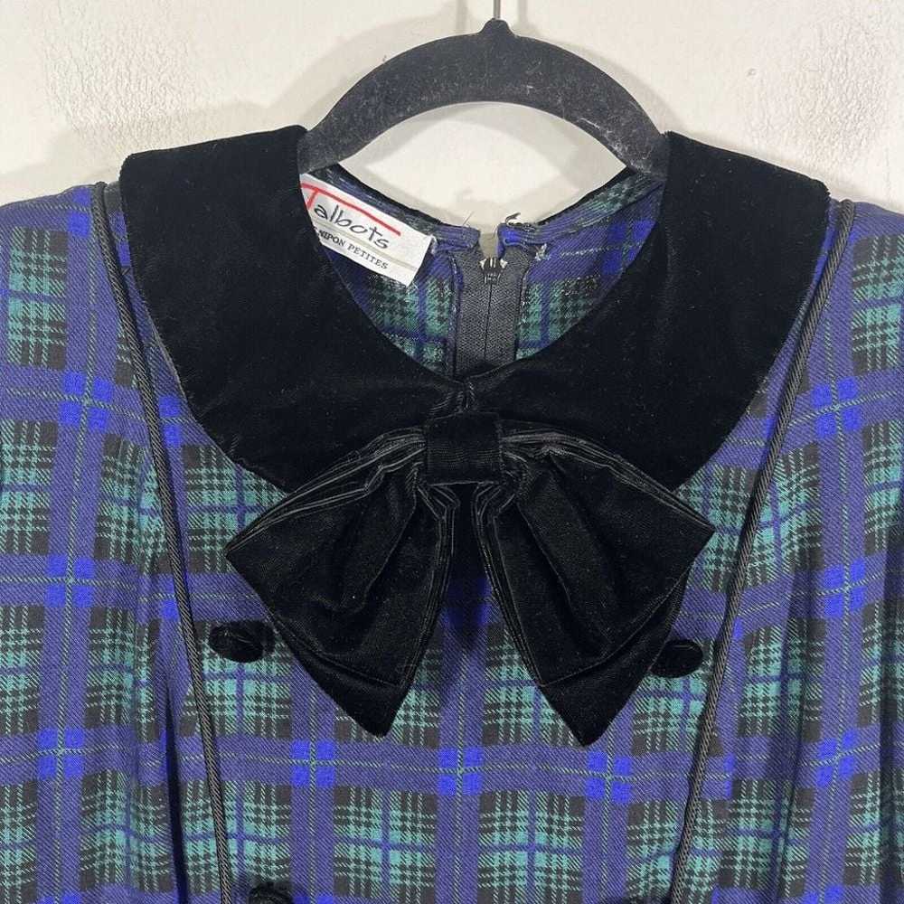 Vintage Talbots Blue Green Tartan Plaid Dress Bla… - image 2