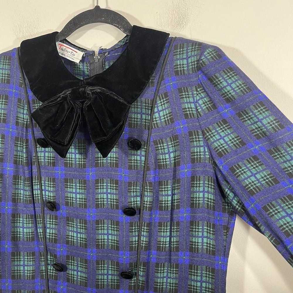 Vintage Talbots Blue Green Tartan Plaid Dress Bla… - image 3