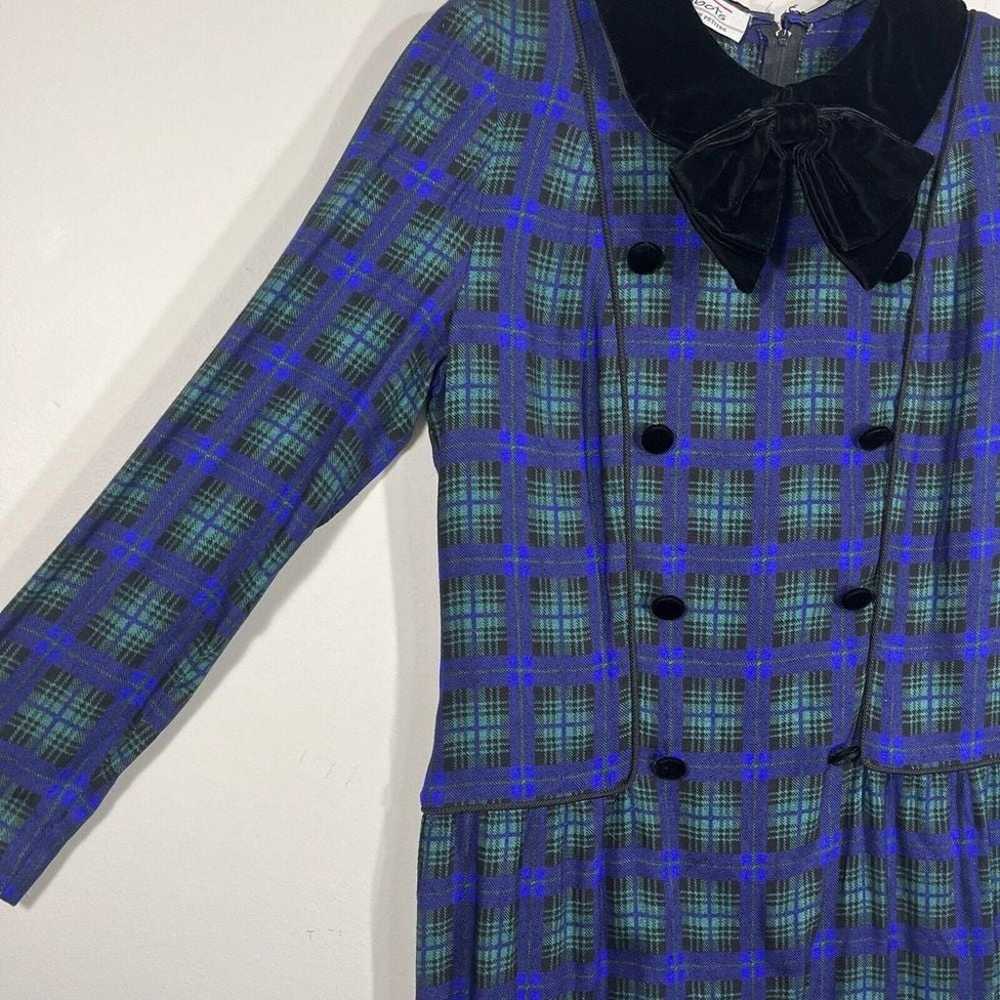 Vintage Talbots Blue Green Tartan Plaid Dress Bla… - image 4