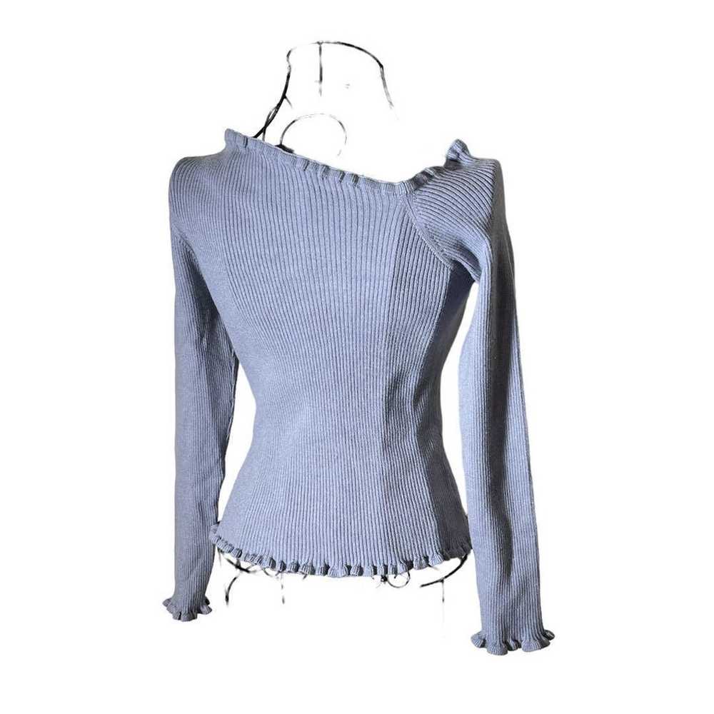 a1018 Heather Asymmetric Rib Knit Frill Neck Top - image 10