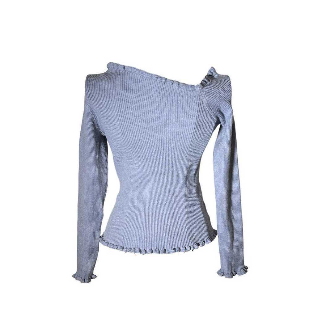 a1018 Heather Asymmetric Rib Knit Frill Neck Top - image 11