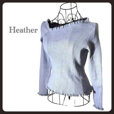 a1018 Heather Asymmetric Rib Knit Frill Neck Top - image 1