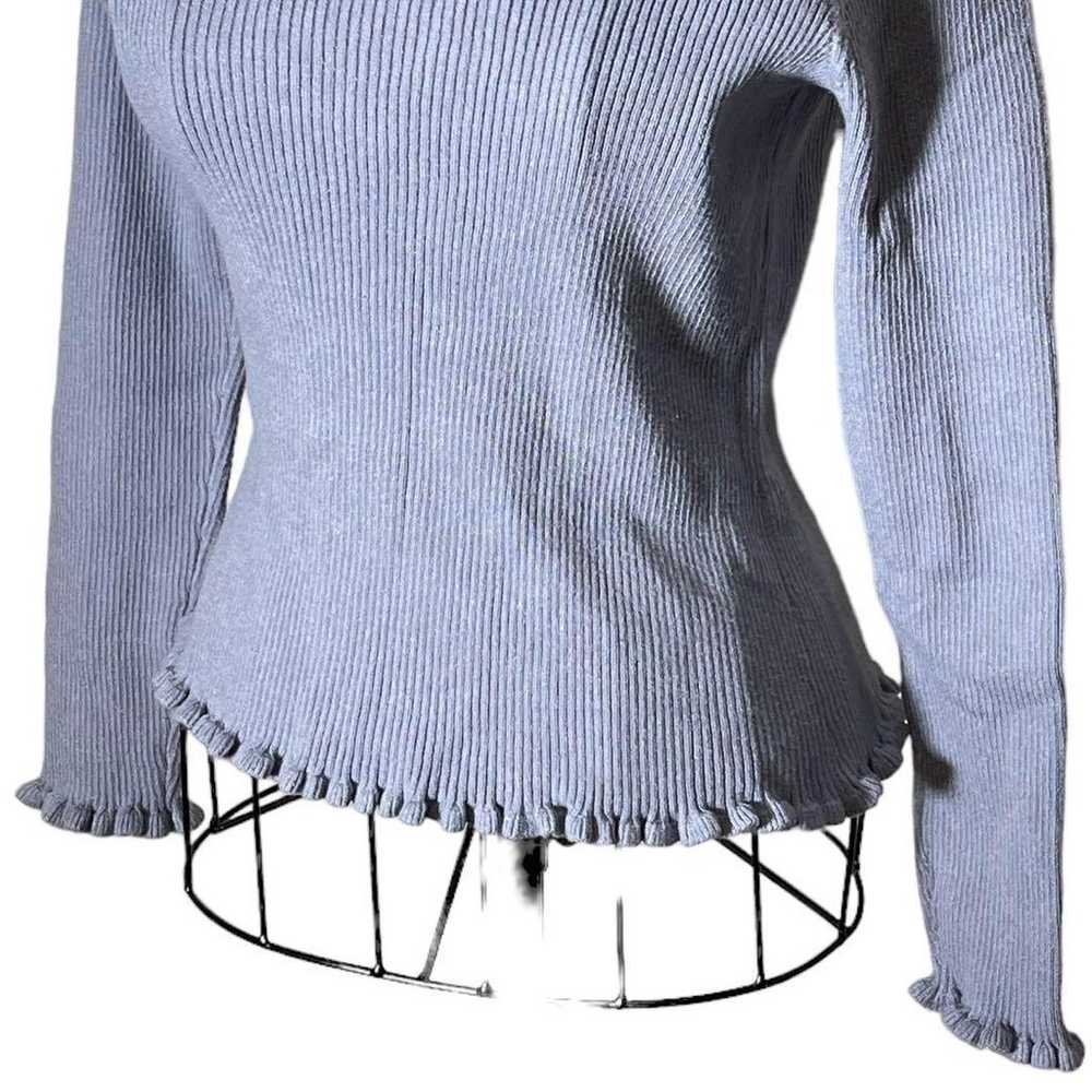 a1018 Heather Asymmetric Rib Knit Frill Neck Top - image 3