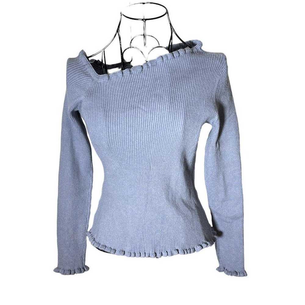 a1018 Heather Asymmetric Rib Knit Frill Neck Top - image 4