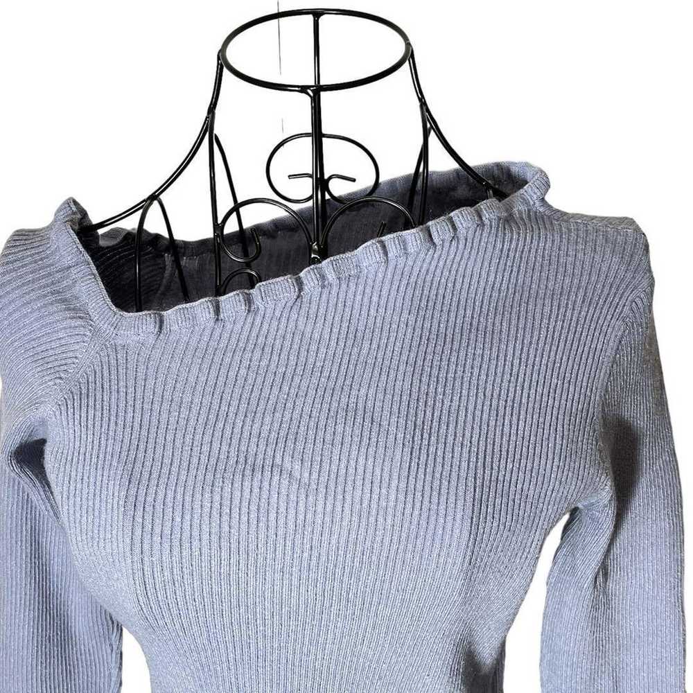 a1018 Heather Asymmetric Rib Knit Frill Neck Top - image 5