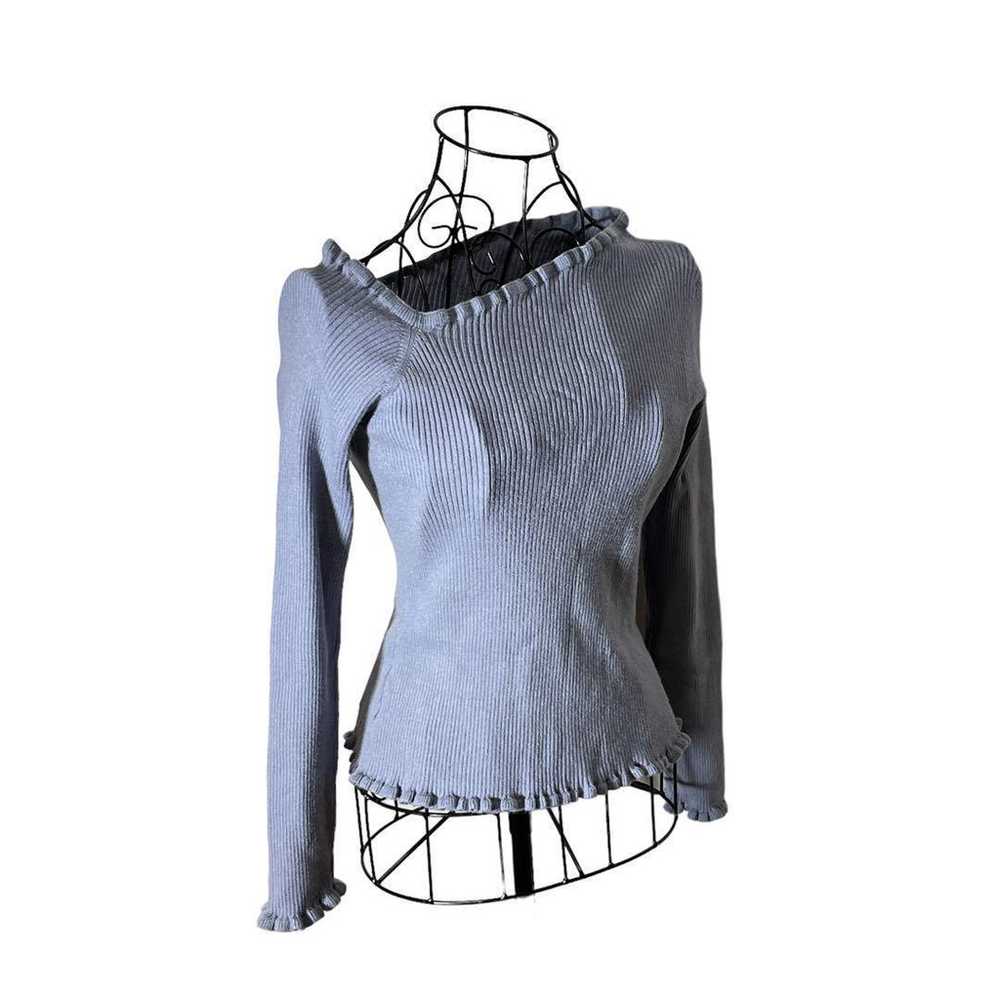 a1018 Heather Asymmetric Rib Knit Frill Neck Top - image 6