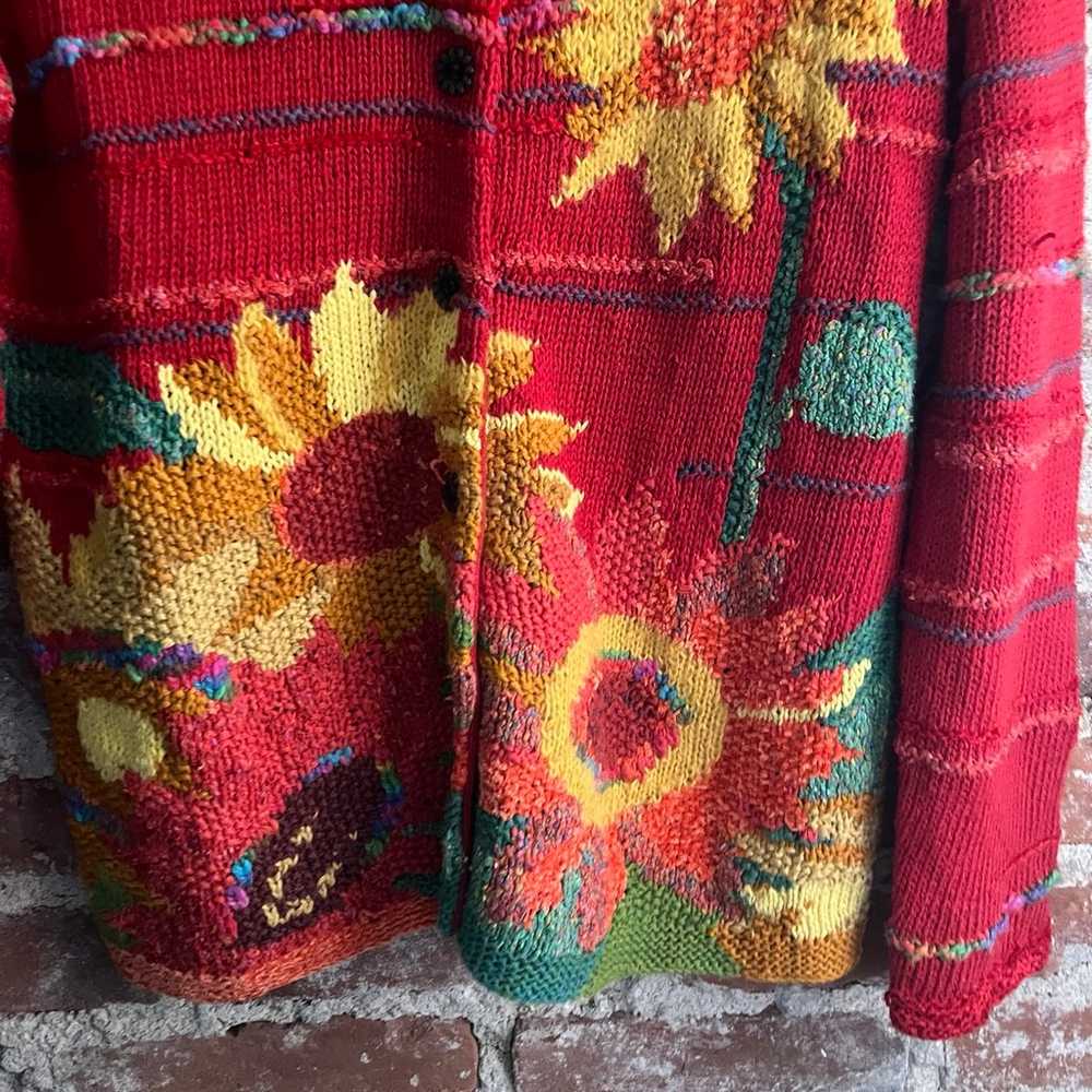 Vintage Susan Bristol Red Sunflower Cardigan Swea… - image 3