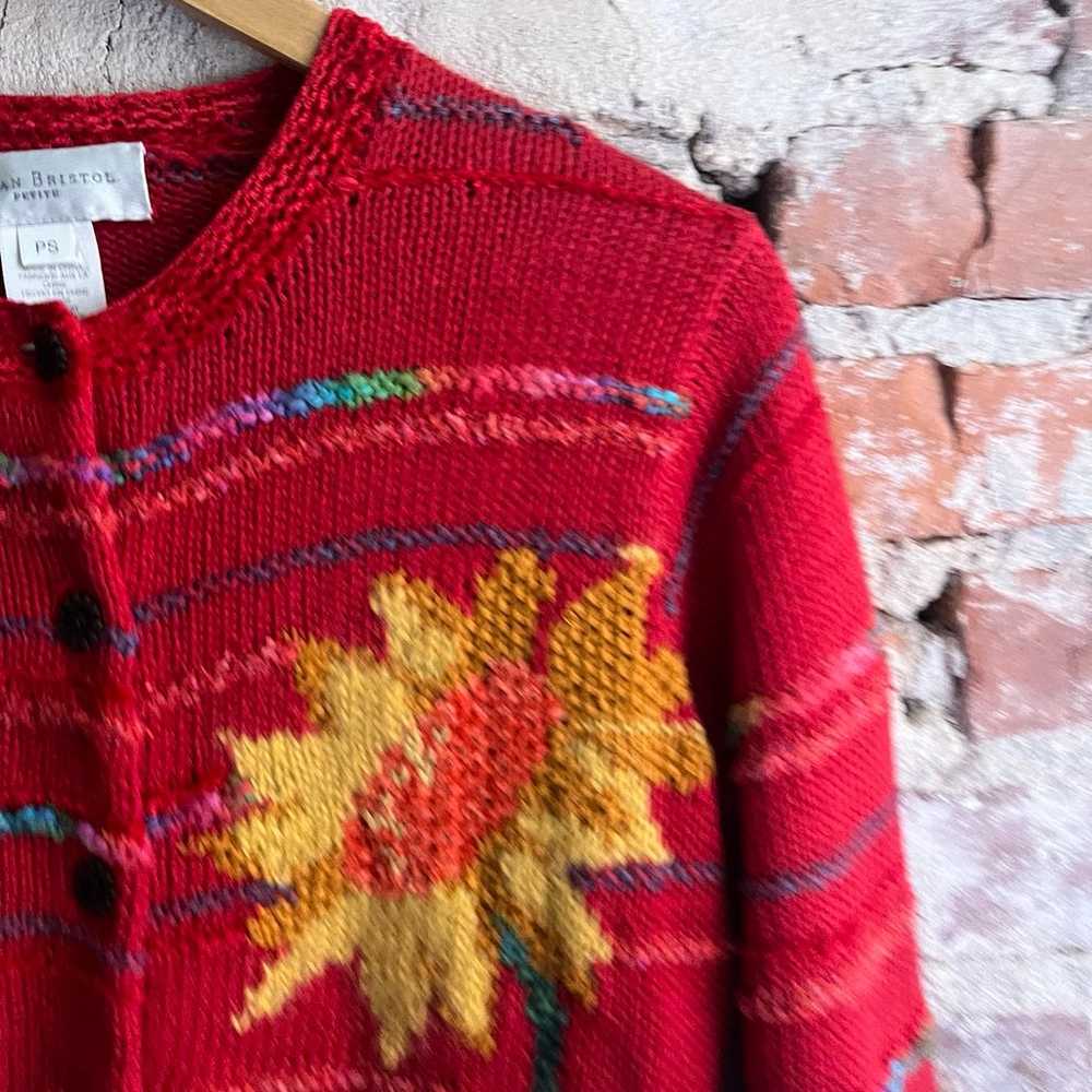 Vintage Susan Bristol Red Sunflower Cardigan Swea… - image 4