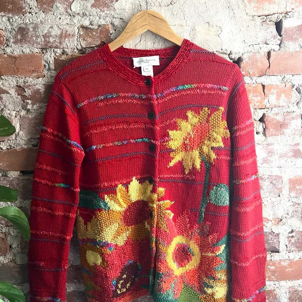 Vintage Susan Bristol Red Sunflower Cardigan Swea… - image 6