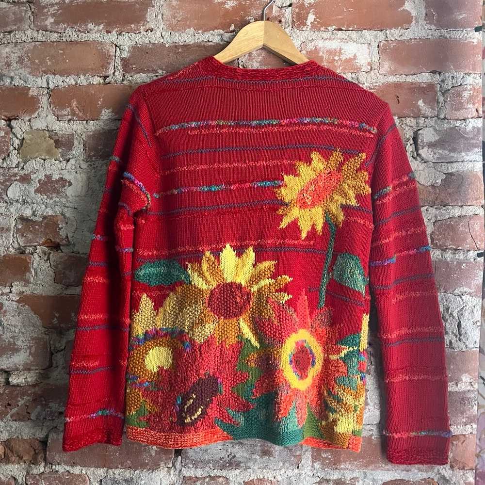 Vintage Susan Bristol Red Sunflower Cardigan Swea… - image 8