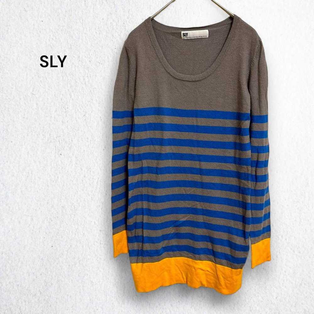 SLY SLY Sweater Cut T-shirt Knit Border Long Slee… - image 1