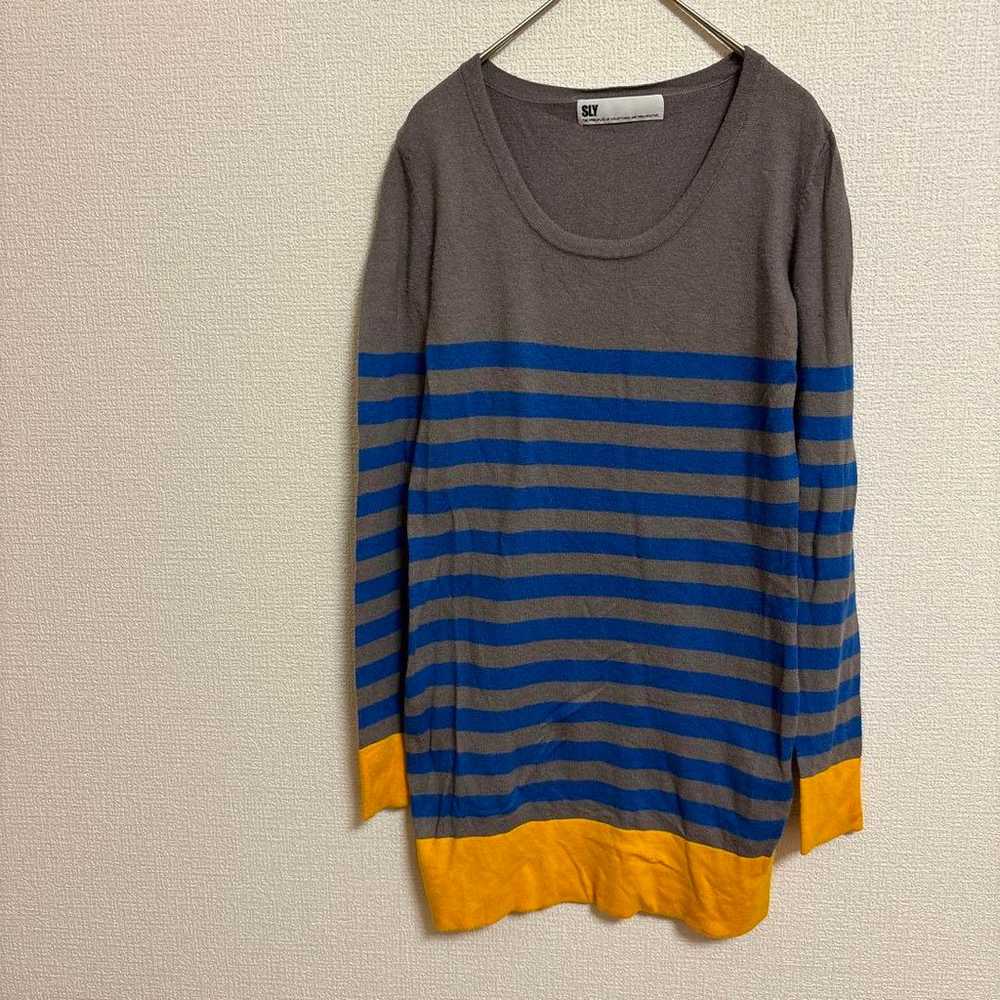 SLY SLY Sweater Cut T-shirt Knit Border Long Slee… - image 2