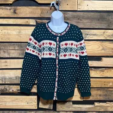 Vintage Eddie Bauer Women's M Green Fair Isle Hear