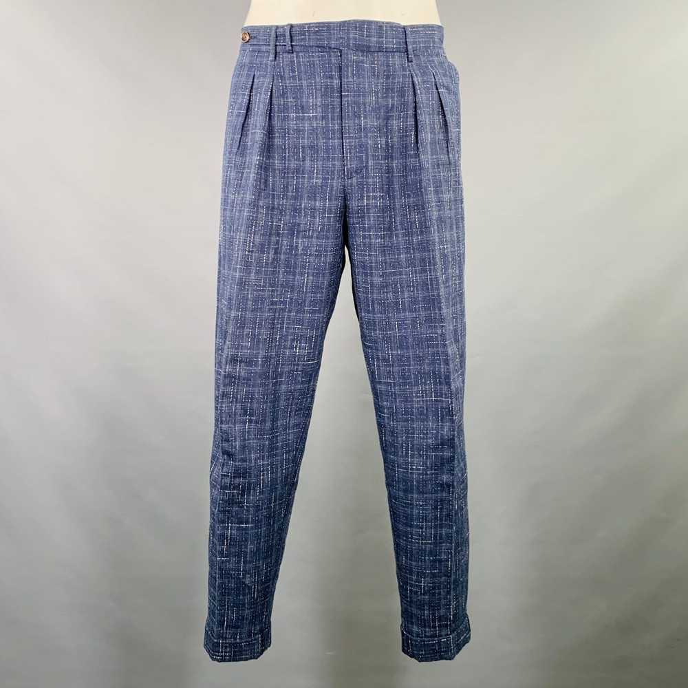 Pt01 Navy White Plaid Linen Blend Pleated Casual … - image 1