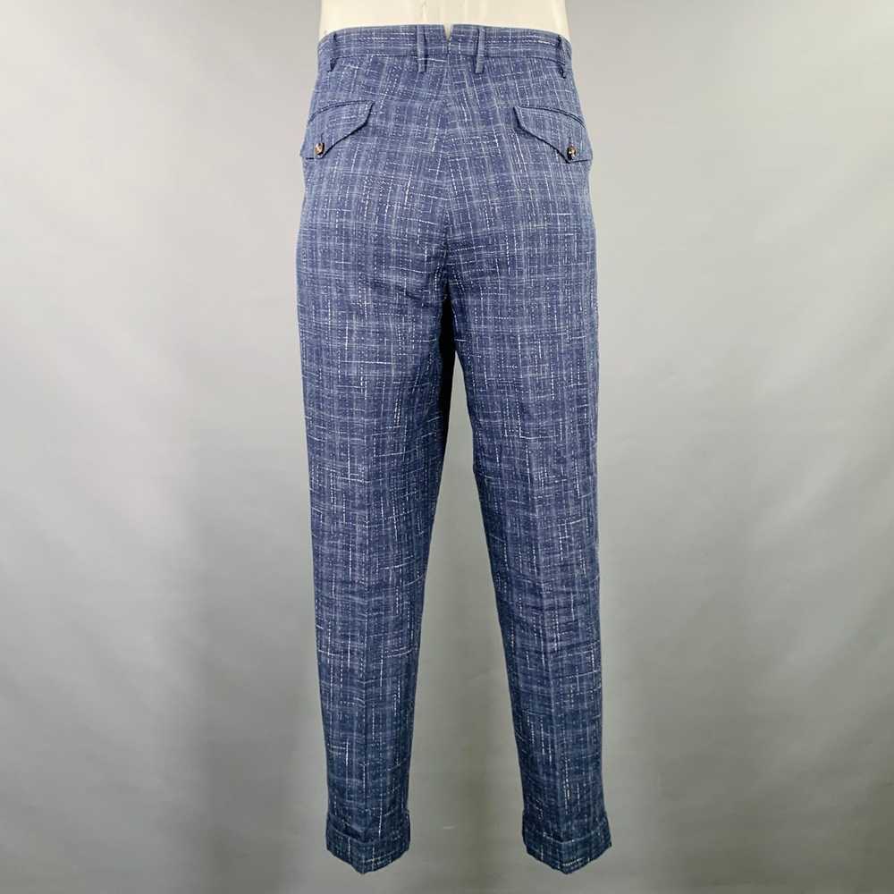 Pt01 Navy White Plaid Linen Blend Pleated Casual … - image 3