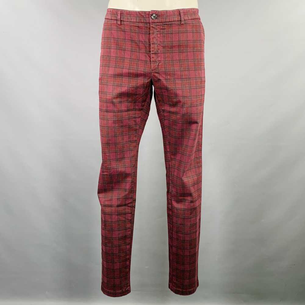 Other Burgundy Black Plaid Cotton Casual Pants - image 1