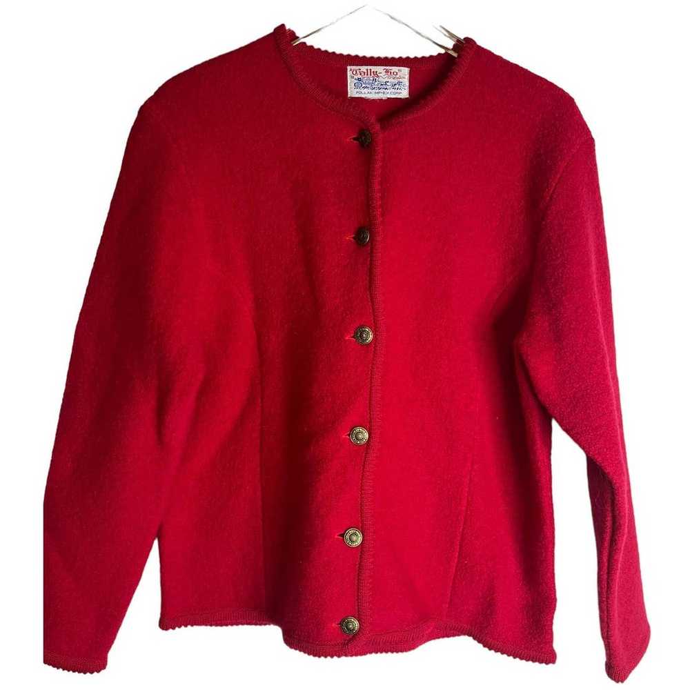 Vintage Tally Ho Red Cardigan Jacket 100 % Boiled… - image 2