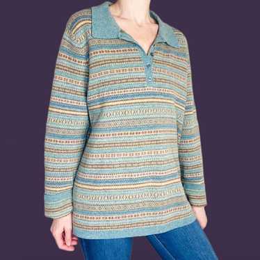 Lauren Ralph Lauren Blue Fair Isle Stripe Lambswo… - image 1