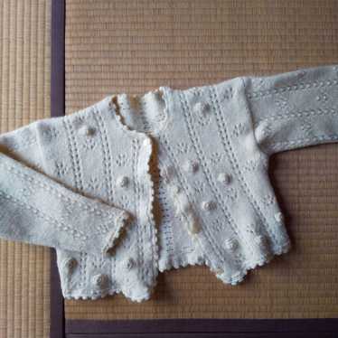 Blueberry farm white rose pattern wool cardigan h… - image 1