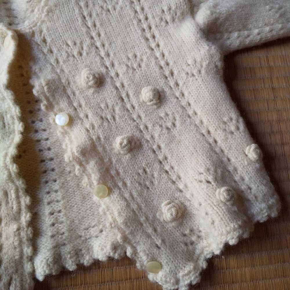 Blueberry farm white rose pattern wool cardigan h… - image 3