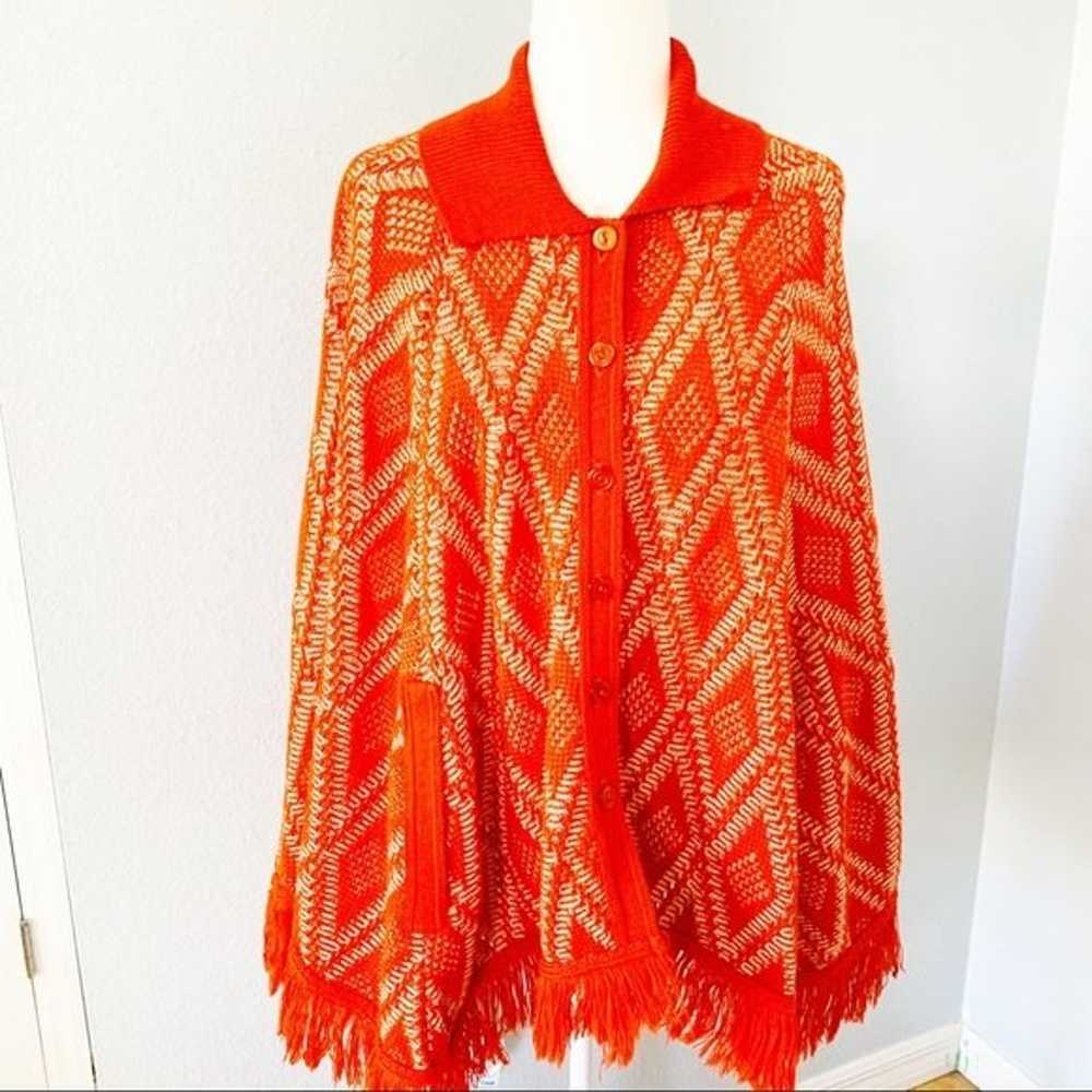 Vintage 70’s Red & White Knit Poncho - image 2