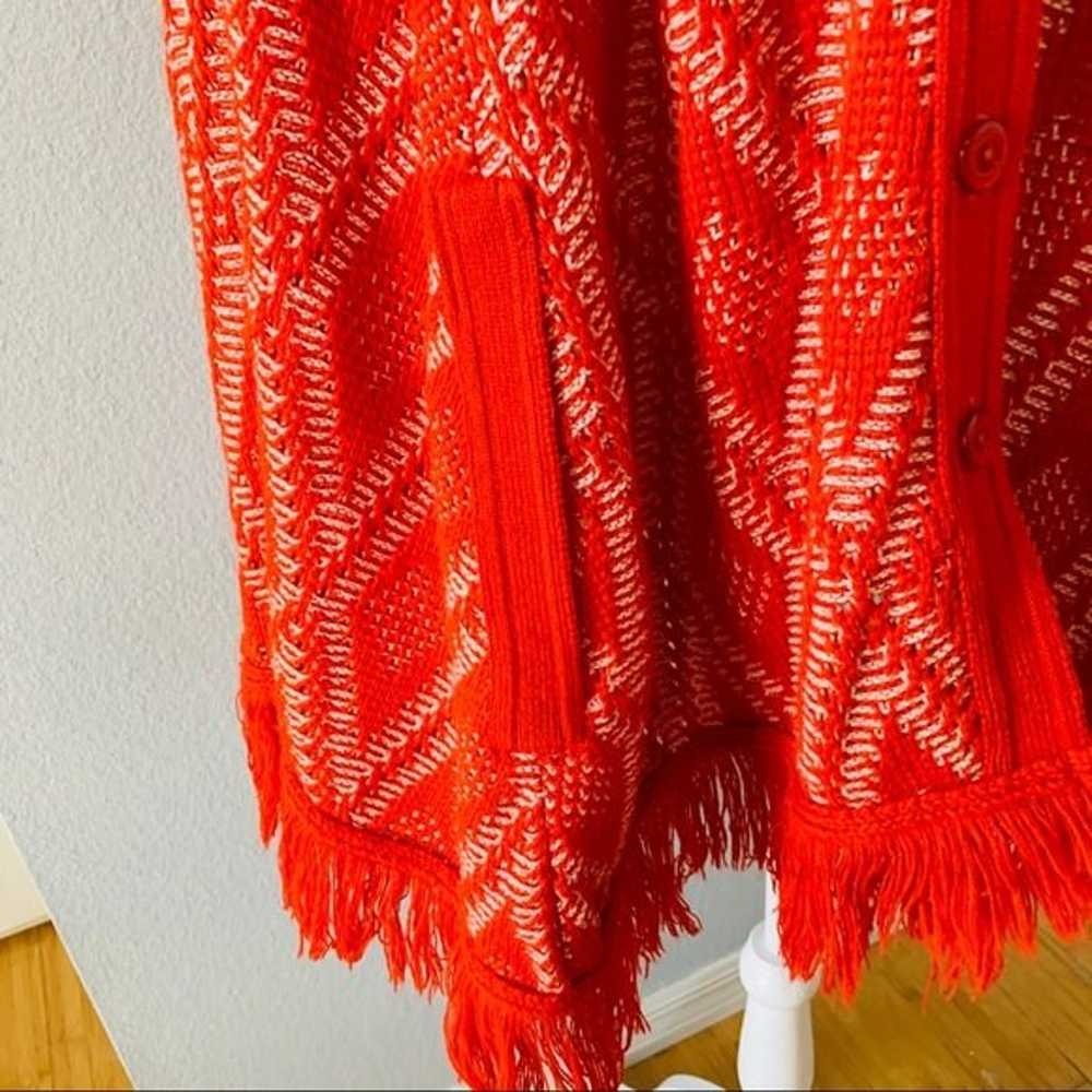 Vintage 70’s Red & White Knit Poncho - image 4