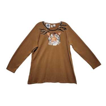 StoryBook Knits QVC Sweater Sequin Tiger Face Size