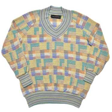 John Ashpool Vintage Geometric Checkered Knit Swe… - image 1