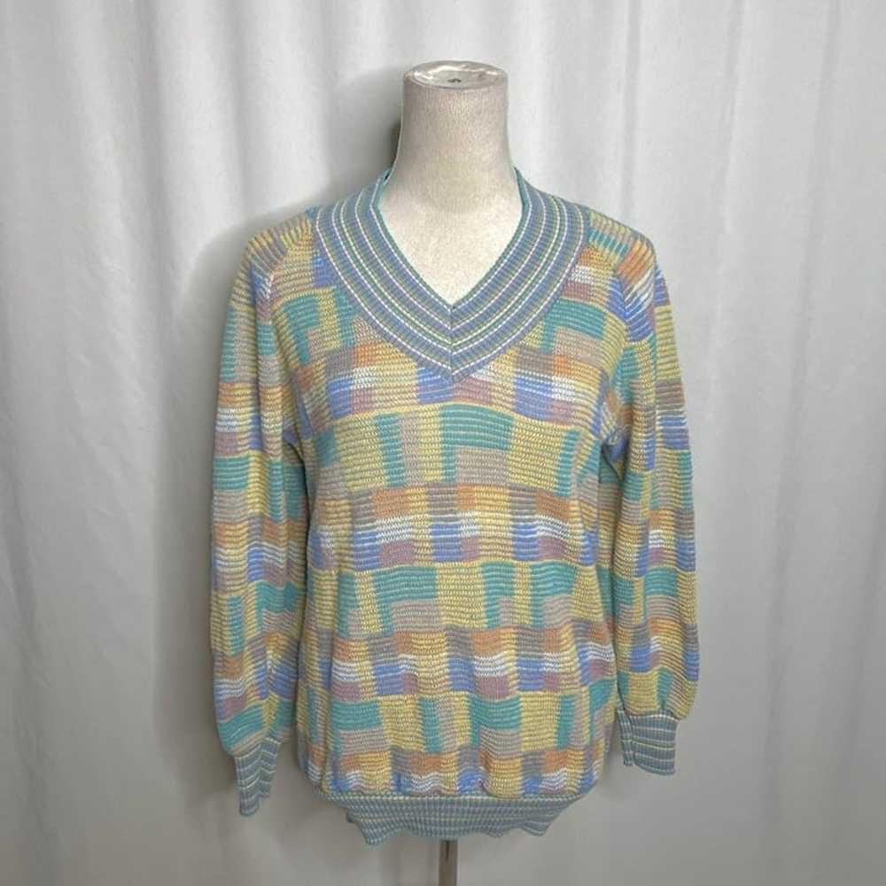 John Ashpool Vintage Geometric Checkered Knit Swe… - image 2