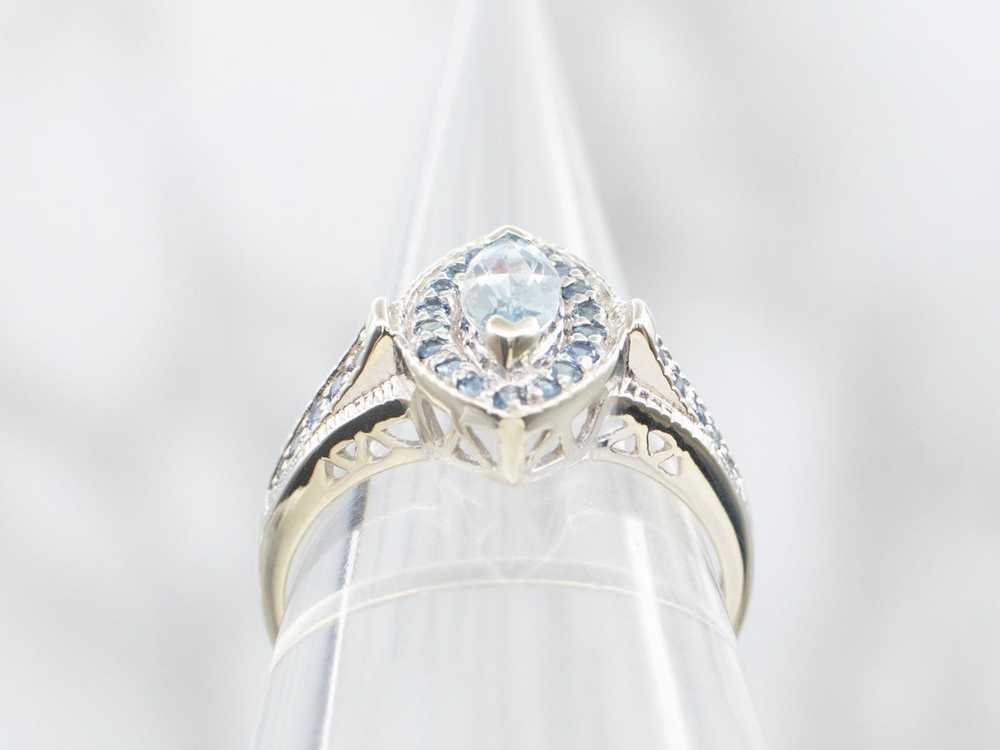 Marquise Cut Aquamarine Ring with Sapphire Halo - image 3