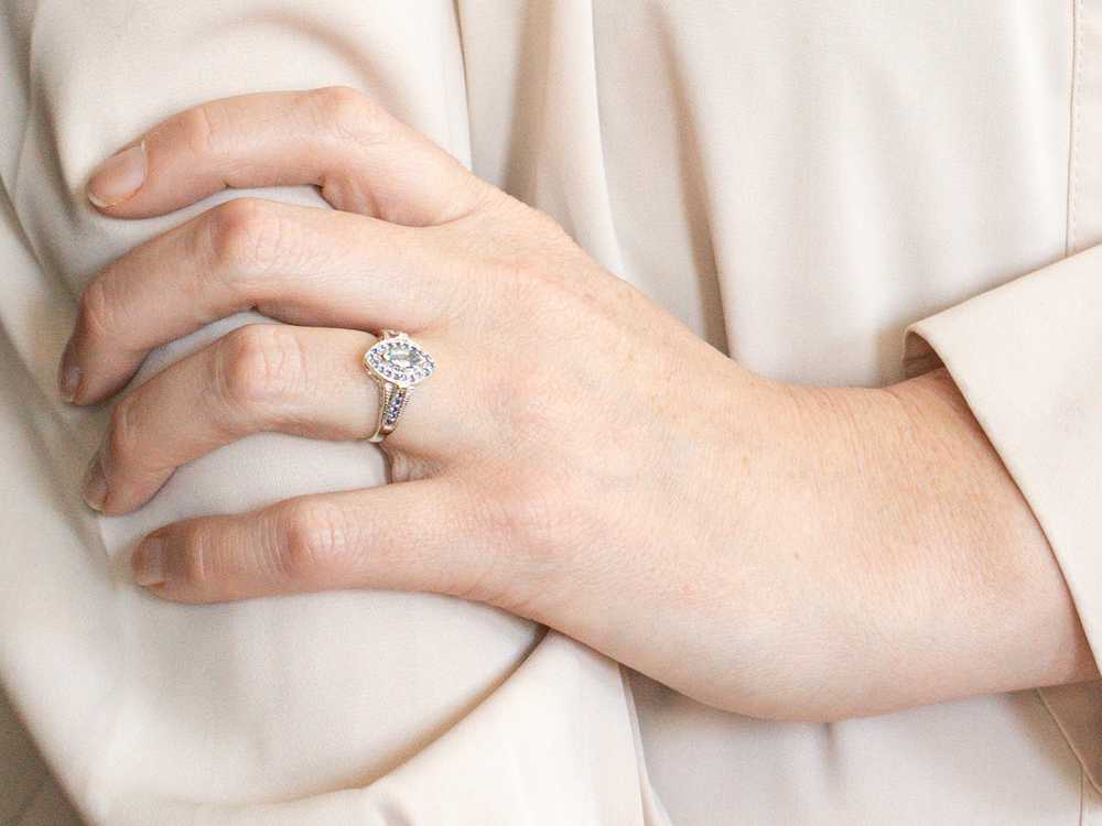 Marquise Cut Aquamarine Ring with Sapphire Halo - image 4