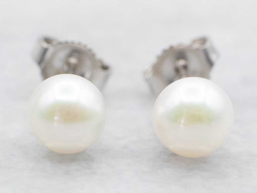 White Gold Saltwater Pearl Stud Earrings - image 1