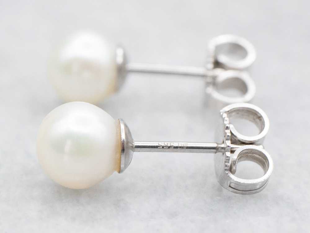 White Gold Saltwater Pearl Stud Earrings - image 2